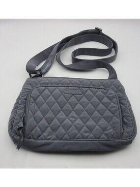 Vera Bradley Gray Quilted Crossbody Bag Adjustable Strap Floral Interior Casual